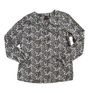 Liberty of London Navy Blue Floral Patterned Henley Long Sleeve Blouse Size smal